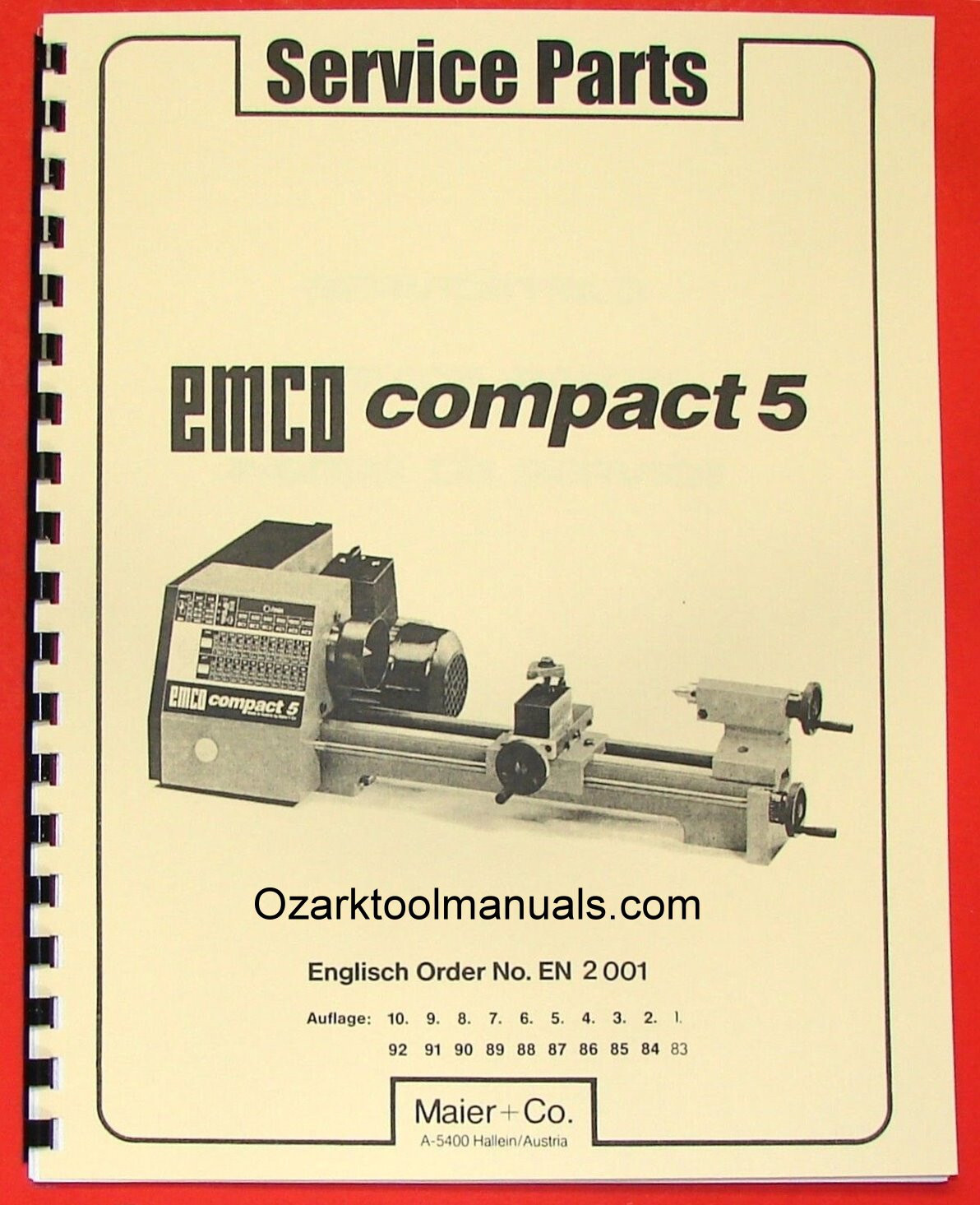 EMCO Compact 5 Metal Lathe Service Parts Manual 0303