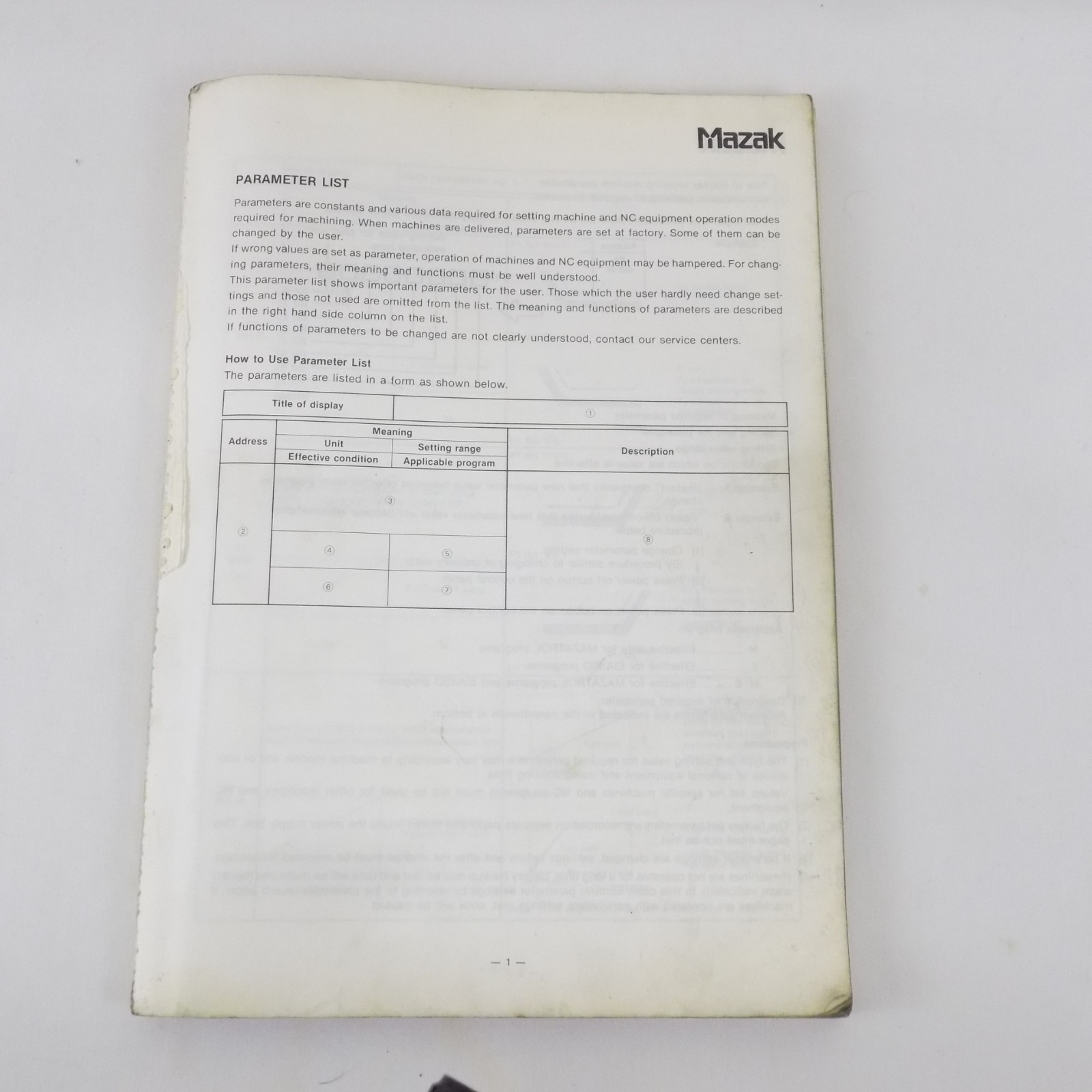 MAZAK OPERATING MANUAL PARAMETERS & ALARMS MAZATROL T-32 T32