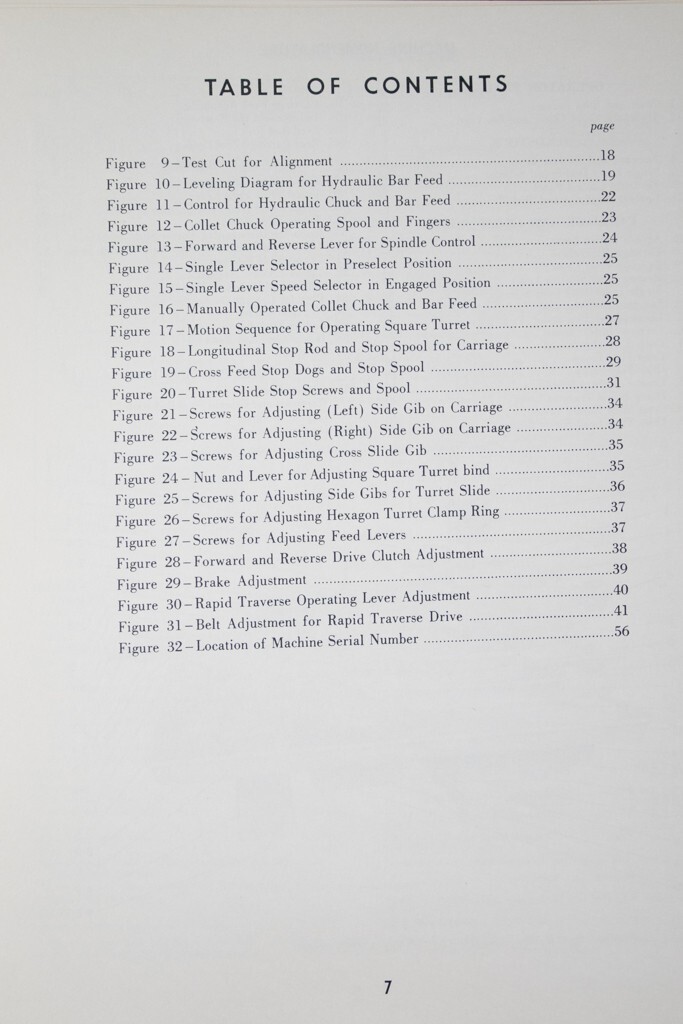 Jones & Lamson 5, Ram Type Turret Lathe, Instructions, Parts Manual 1958