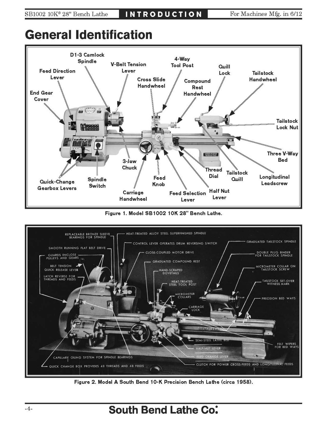 28″ Bench Lathe Owner’s Operator Manual Fits South Bend Model SB1002 10K SN 1201