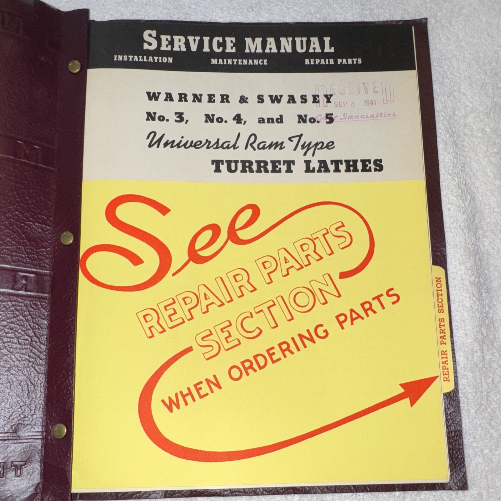 1941 Warner & Swasey No. 3 Universal Ram Type Turret Lathe Service Manual