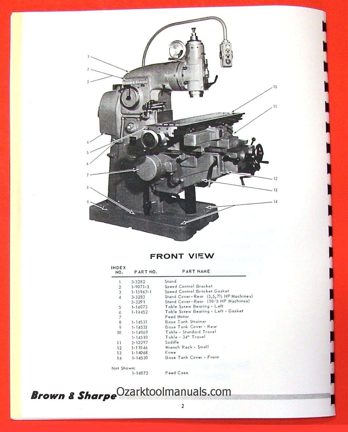 BROWN & SHARPE No. 2 Dynamaster Vertical Mill Parts Manual 0099