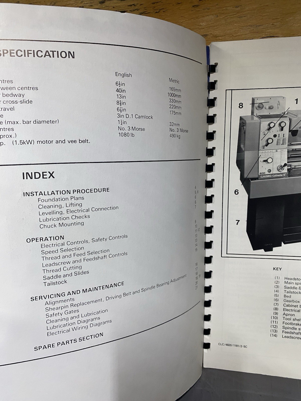 Clausing Colchester 12” Geared Head Variable Speed Lathes Inst. Parts Manual