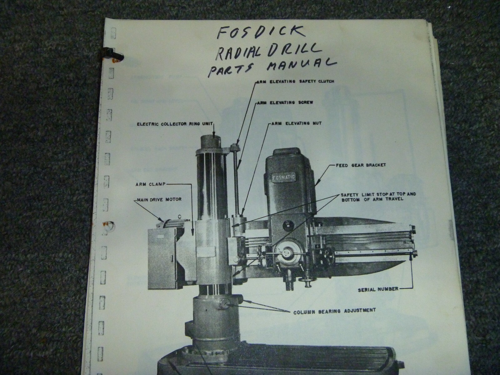 Fosdick Radial Drills Parts Catalog Manual List