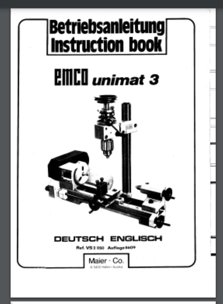 EMCO UNIMAT 3 Instruction and parts manual 106 pages comb bound gloss cover
