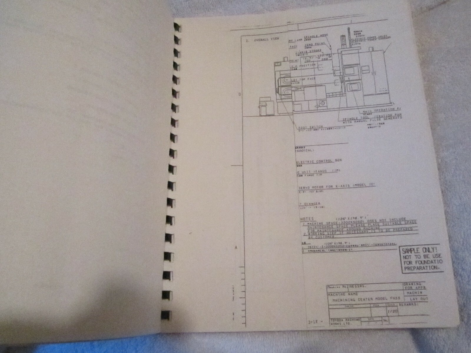 Factory Toyoda Machining Center Model FH55 Instruction Operation Manual Book