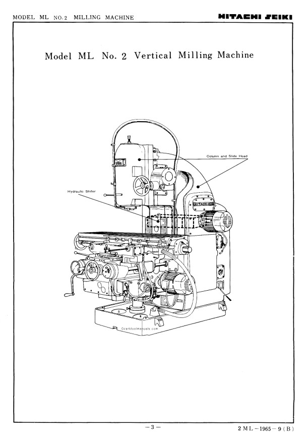 Hitachi Seiki 2ML-P 2ML-U Horizontal 2ML-V Vertical Milling Machine Parts Manual