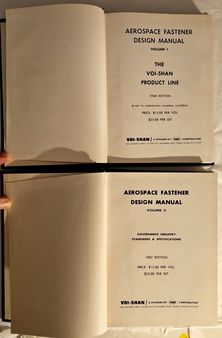 VOI-SHAN Aerospace Fastener Design Manual Volume I (1968) & II (1967) Book Set