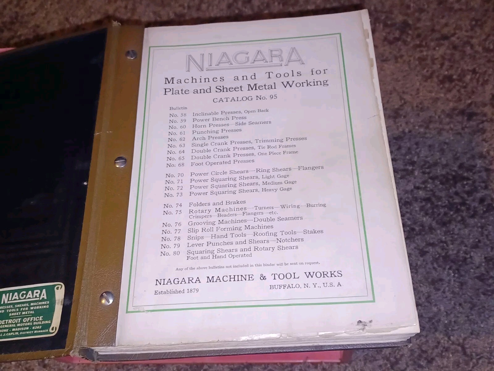 Niagara Machine & Tool Works Sales Catalog book PRESSES PUNCHES SHEARS Machinist