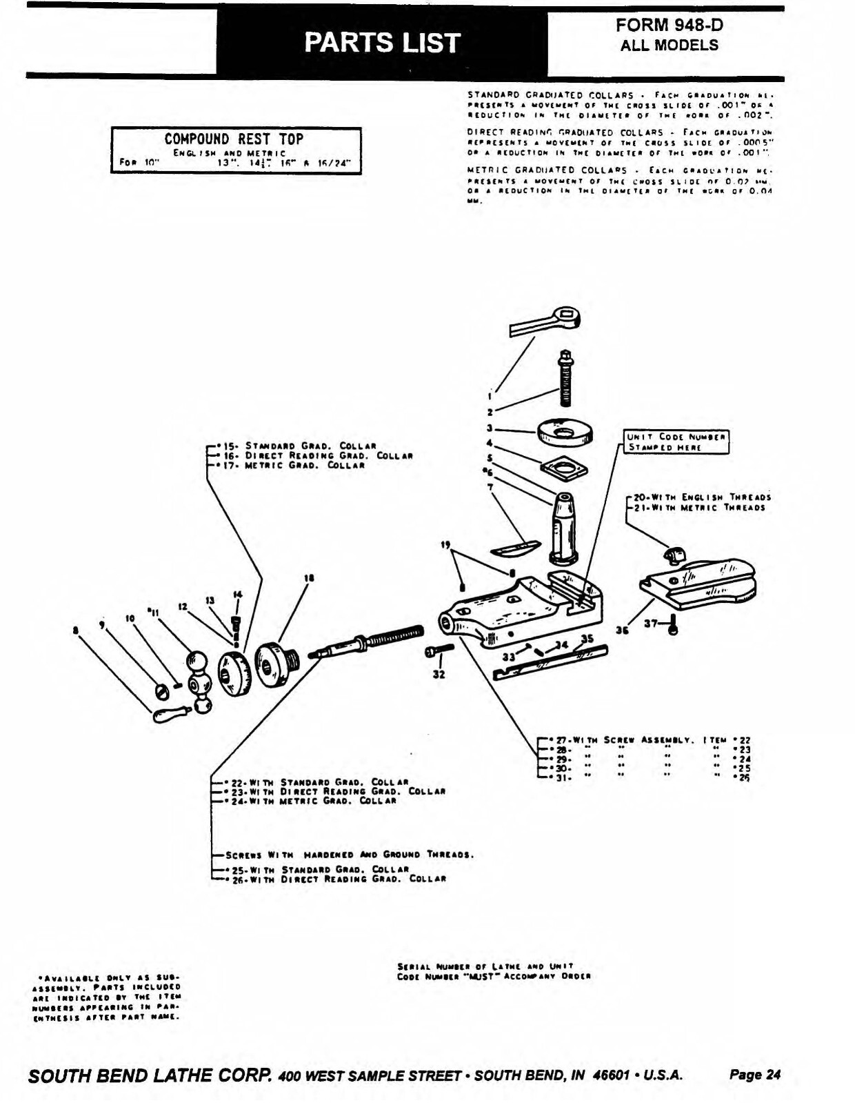 Lathe Maintenance Parts Manual South bend 10, 13, 14 1-2, 16, 16-24 inch CE3458