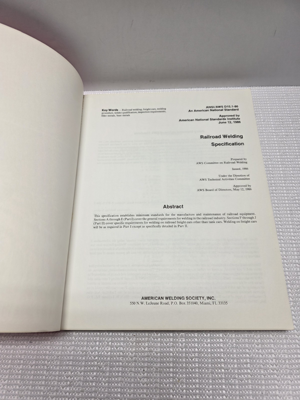 ANSI/AWS D15.1-86 Railroad Welding Specification AWS Welding Manual 1986