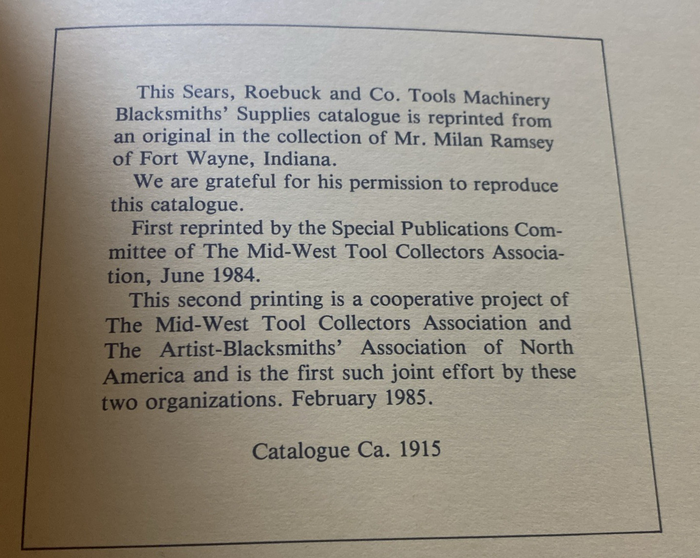 Tools Machinery Blacksmiths Supplies Sears Roebuck 1984 reprint