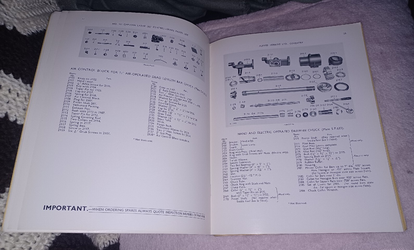 Alfred Herbert Lathe No. 2d Capstan Lathe Spare Parts List Book 1st Ed ORIGINAL