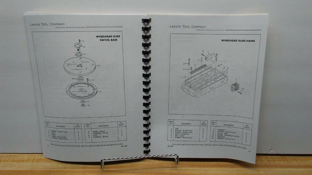 Landis 1R – 10” x 20” Grinder Operator’s Handbook and Parts Catalog