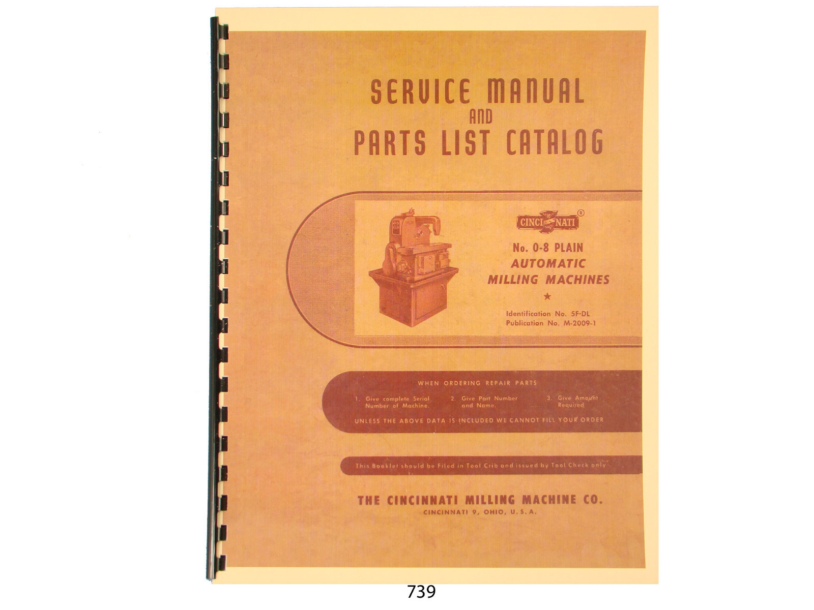 Cincinnati No 0-8 Model OL Milling Machine Service & Parts List Manual *739