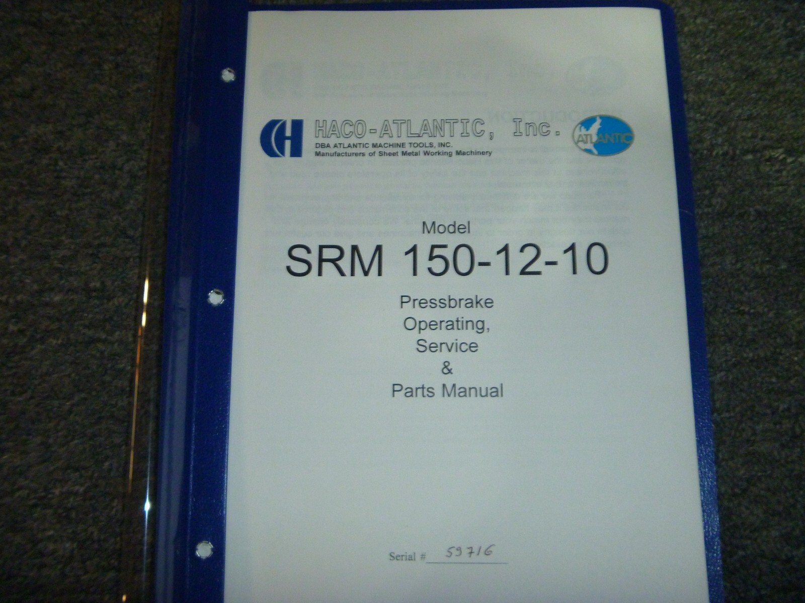 Haco-Atlantic SRM 150-12-10 Press Brake Parts Operator & Service Repair Manual