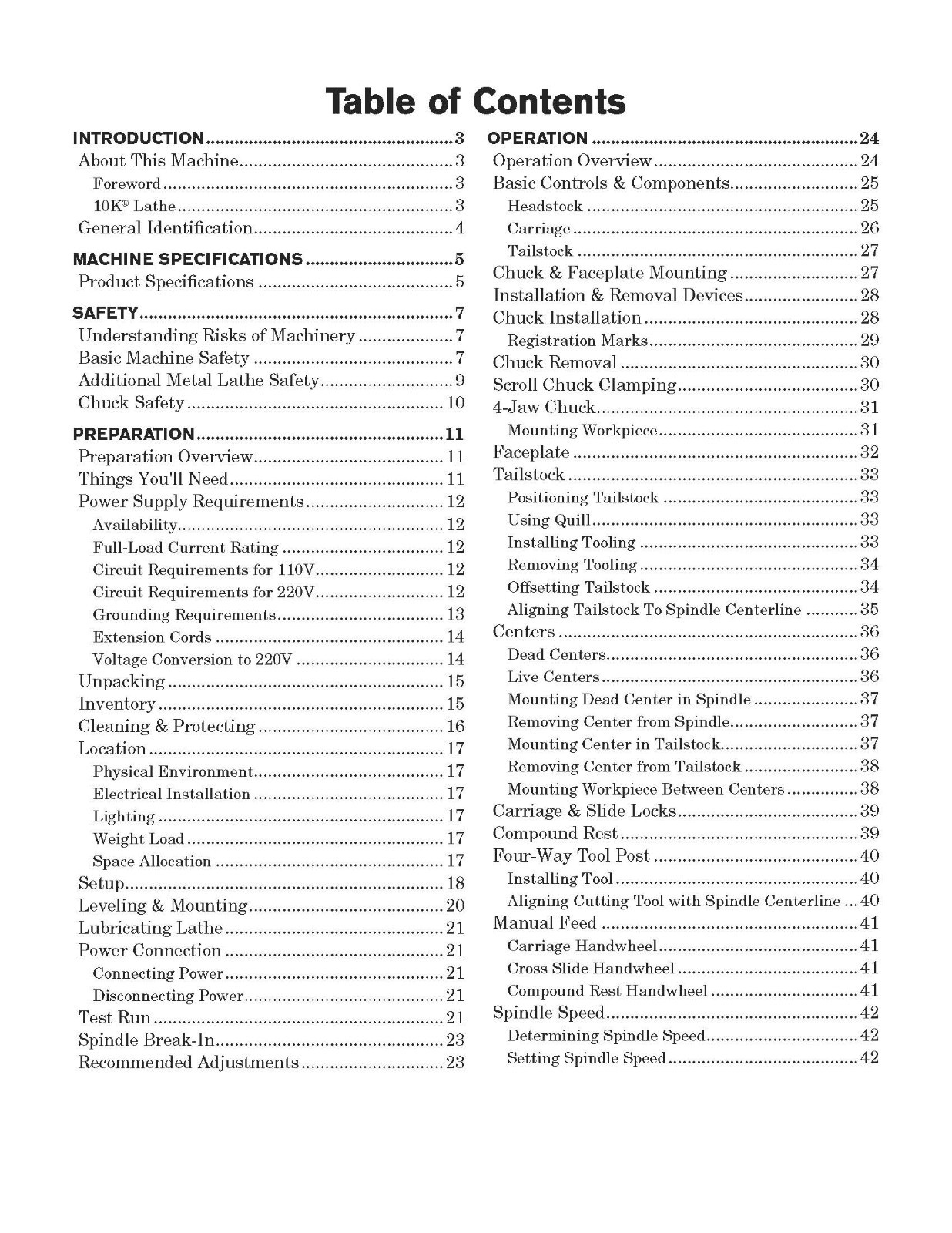 28″ Bench Lathe Owner’s Operator Manual Fits South Bend Model SB1002 10K SN 1201