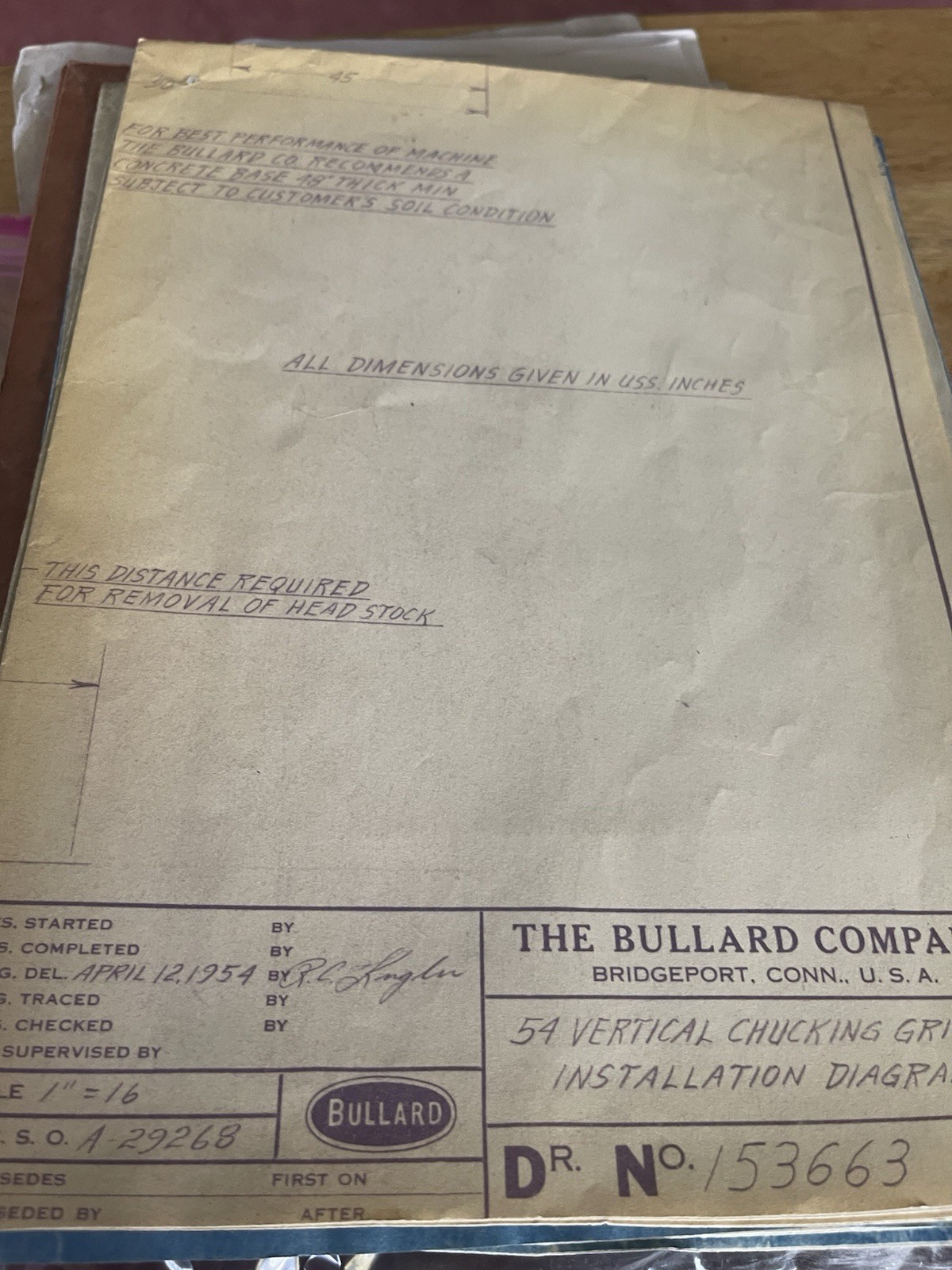 Bullard 54″ Vertical Turret Lathe Foundation and Wiring Diagrams-8 Diagrams