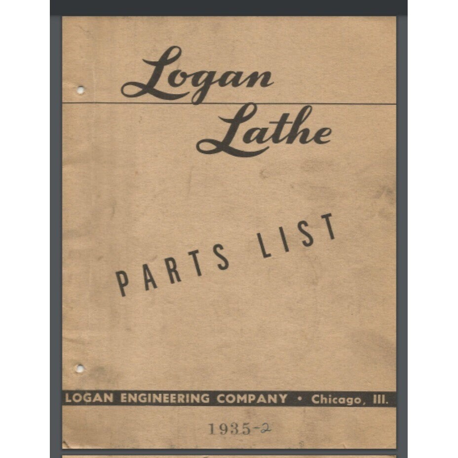 Logan Lathe Model 1935 Parts List manual 20 pages circa 1957