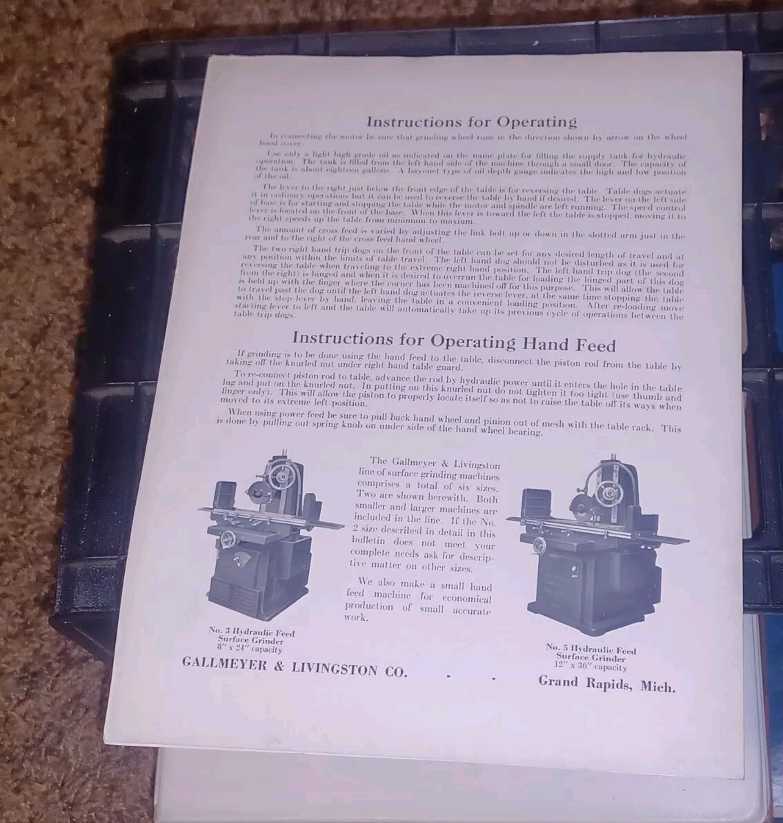 GALLMEYER & LIVINGSTON GRAND RAPIDS Tool NO 2 SURFACE GRINDERS Catalog Book
