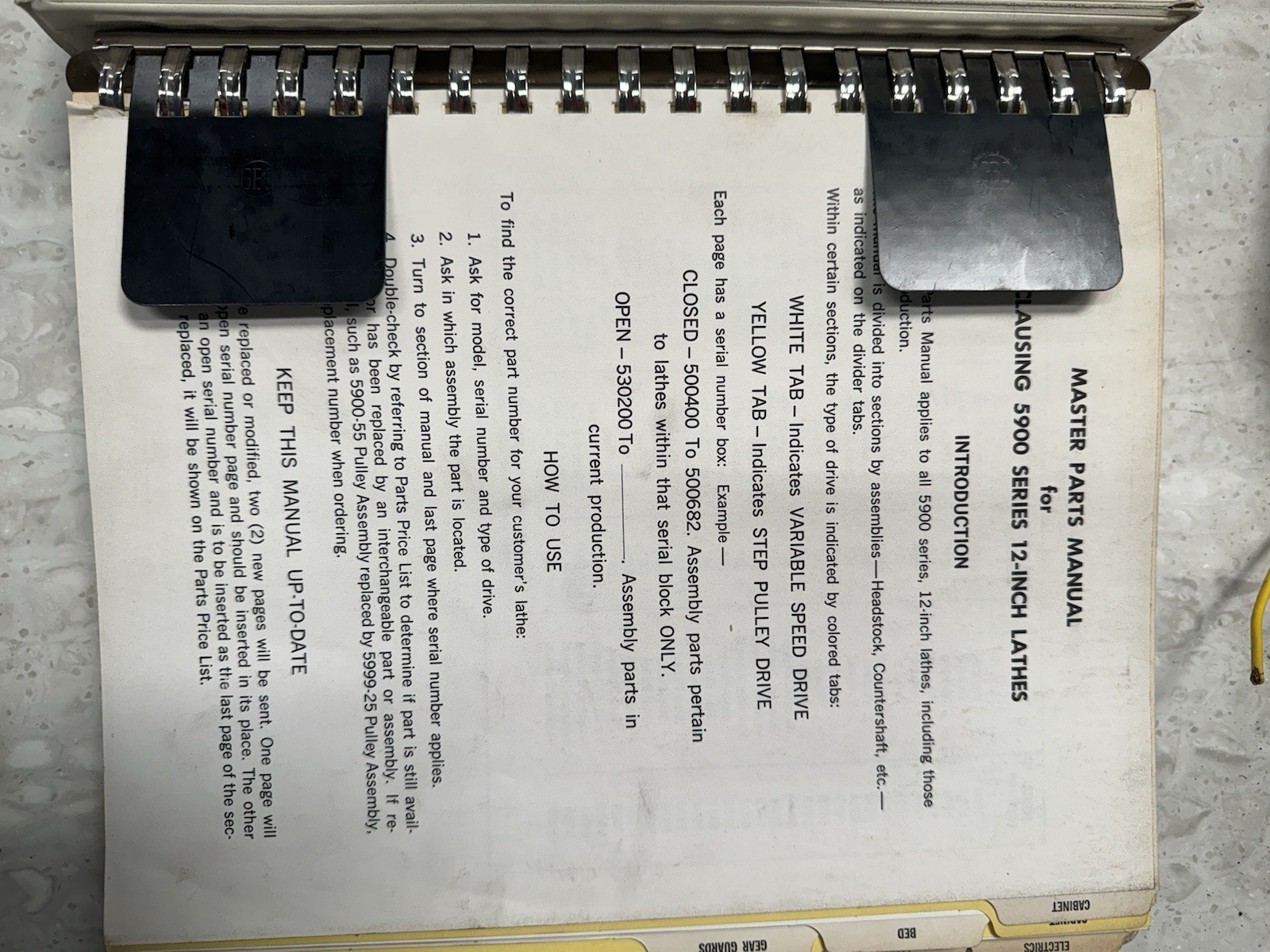 Original Clausing 5900 Series 12-Inch Lathe Dealer’s Master Parts Catalog Manual