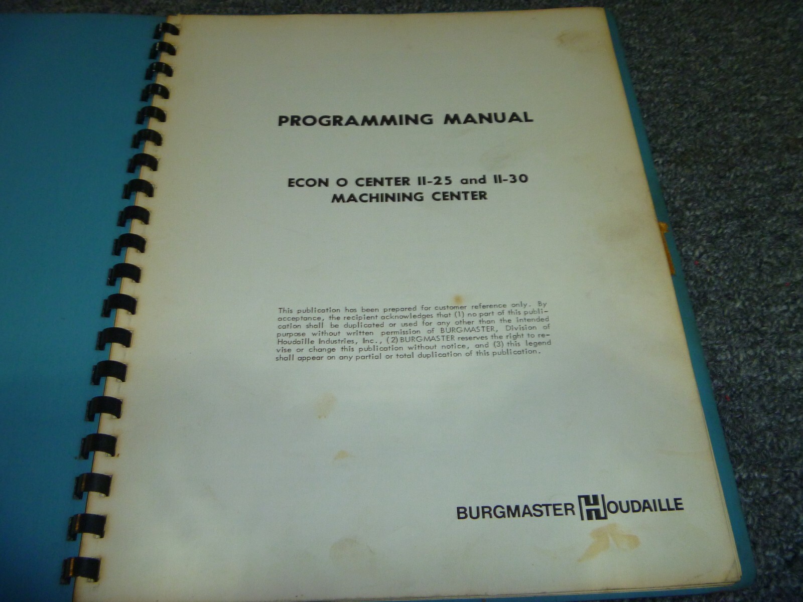 Econ O Center II-15 & II-30 Machining Center Programming Manual