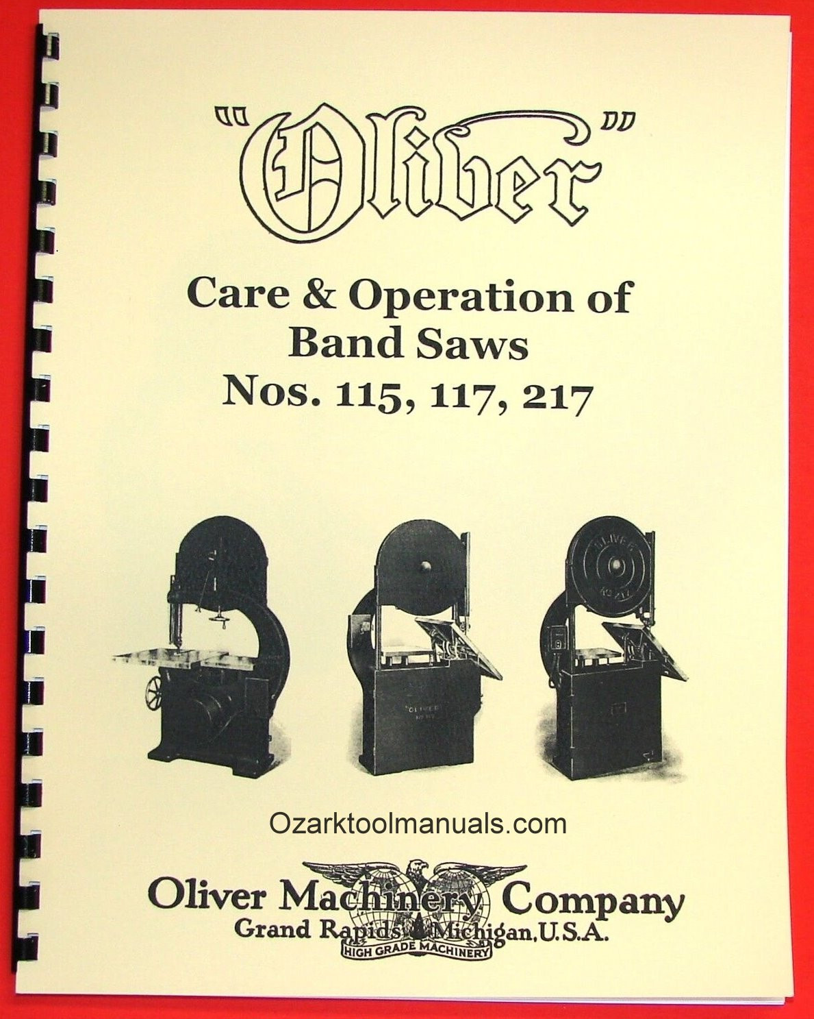 OLIVER Nos. 115, 117, 217 Band Saws Care and Operation Instructions Manual 1036