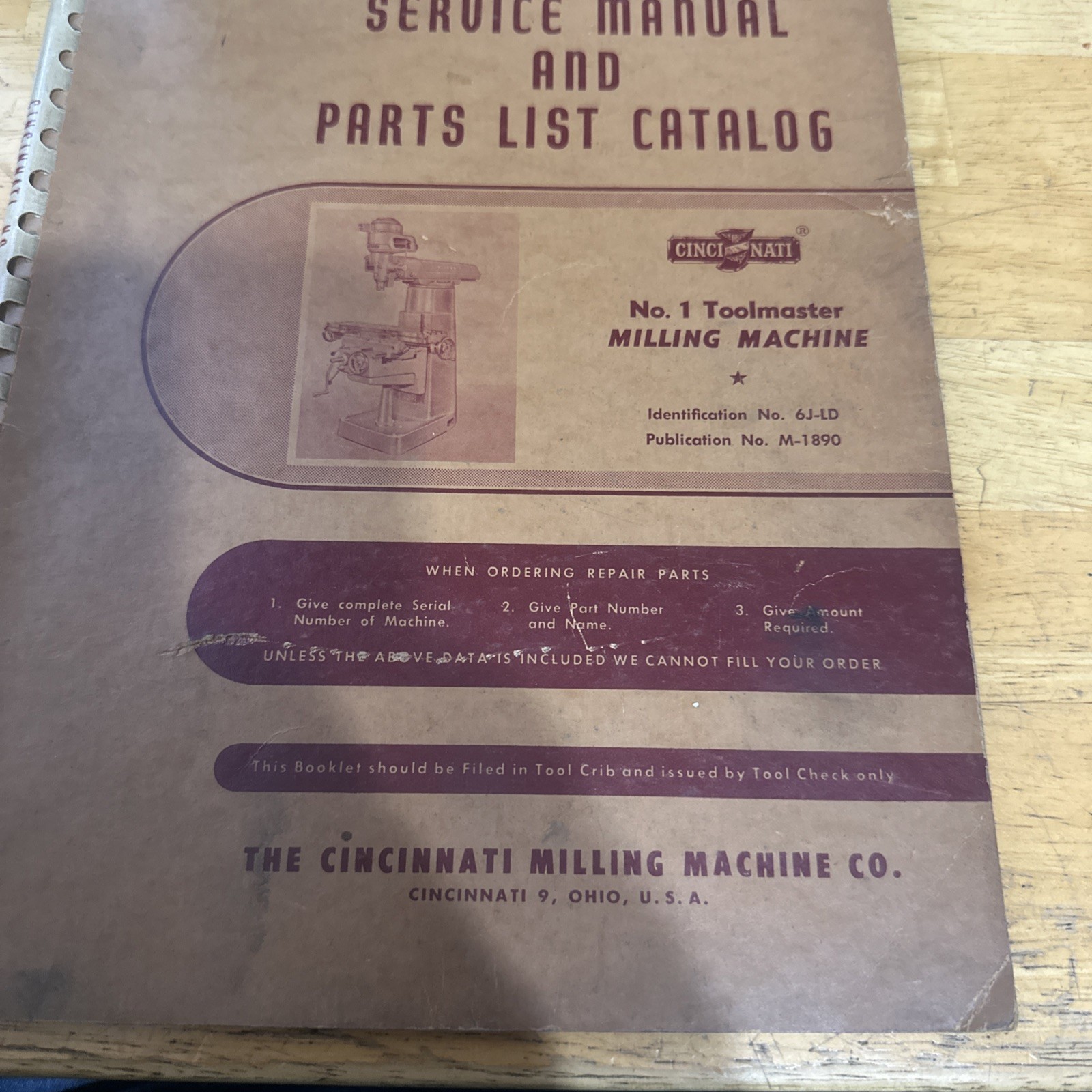 Cincinnati Service Manual And Parts List Catalog No.1 Toolmaster Milling Machine