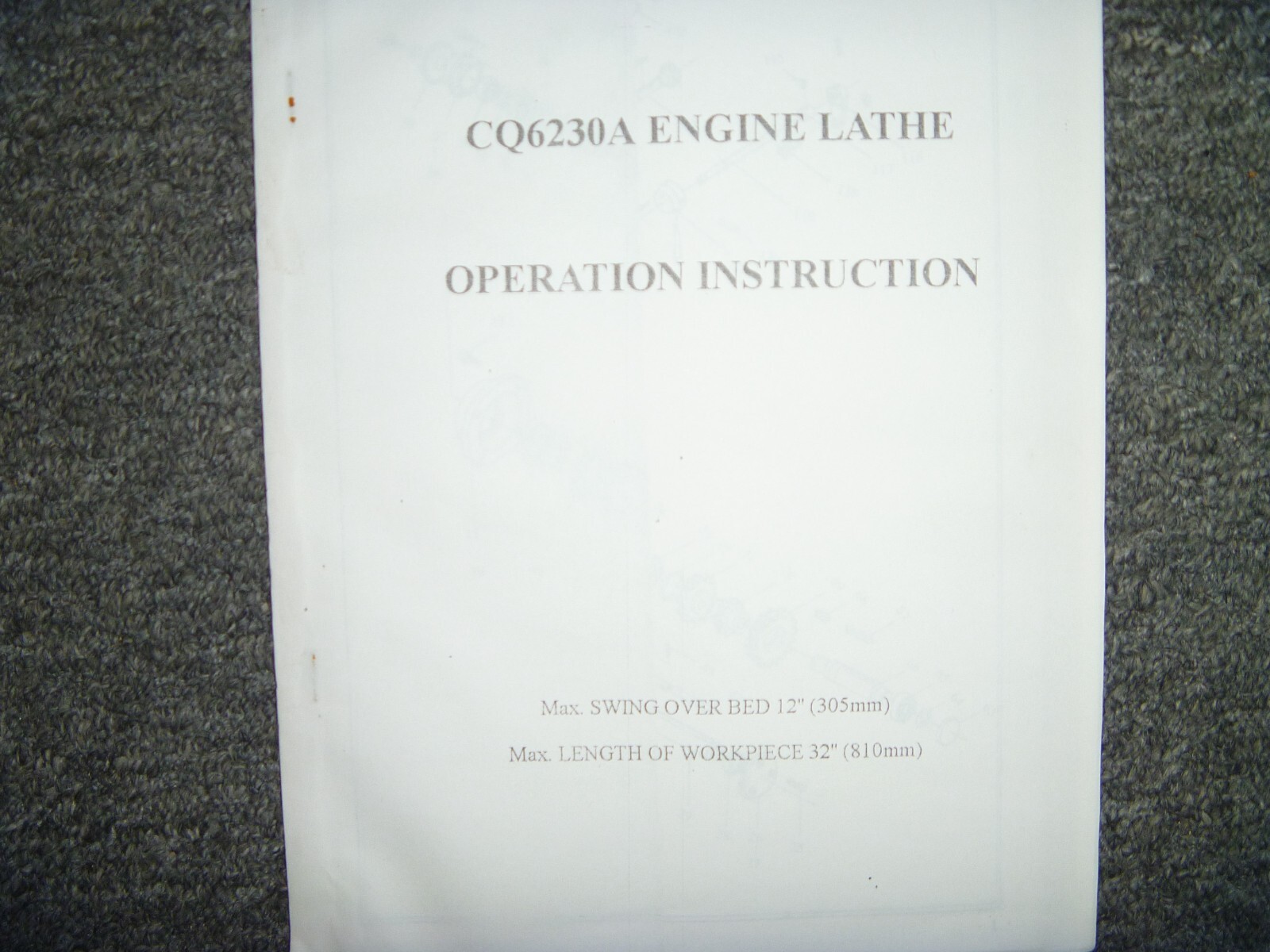 Alibaba CQ6230A Engine Lathe Owner Operator Instruction Manual