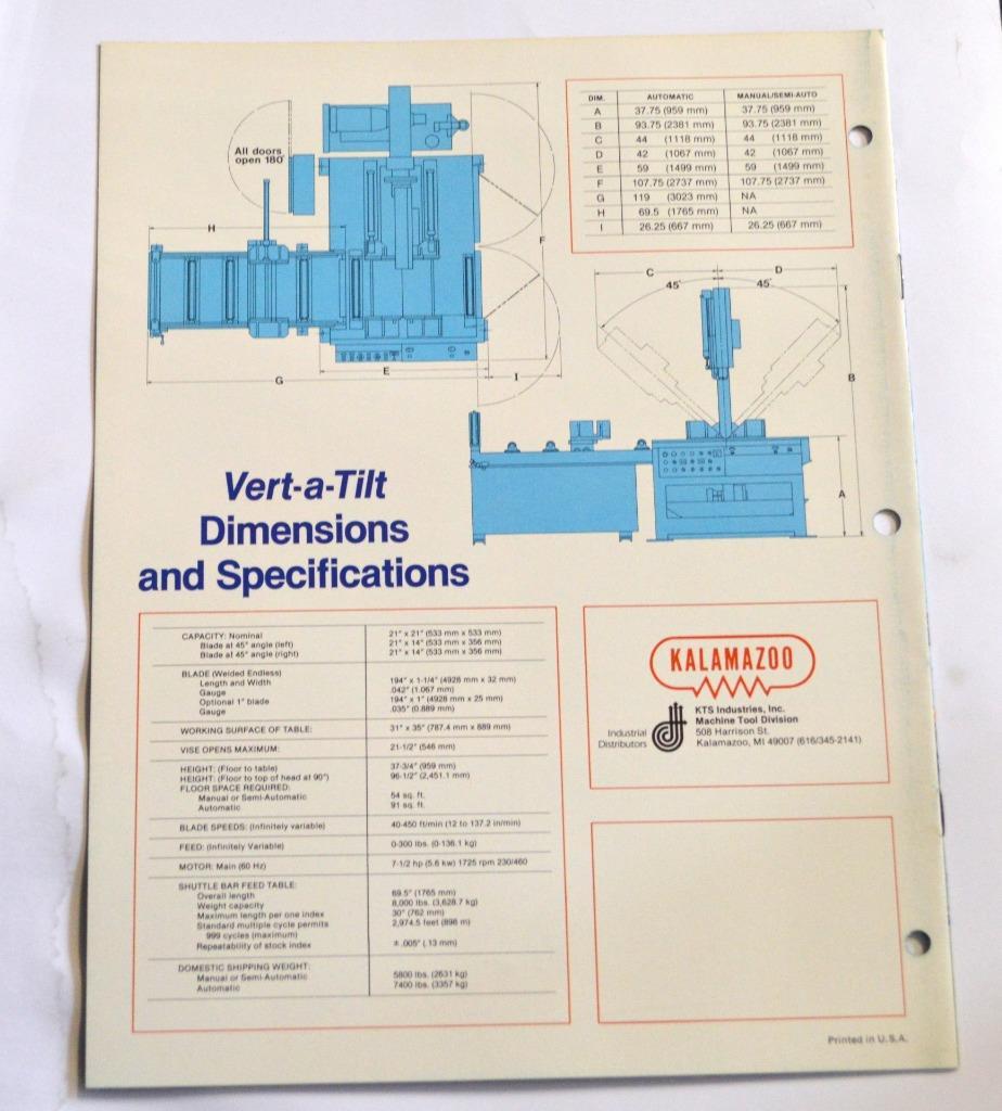KALAMAZOO UNV-84 HIGH SPEED BANDSAW MACHINE BROCHURE