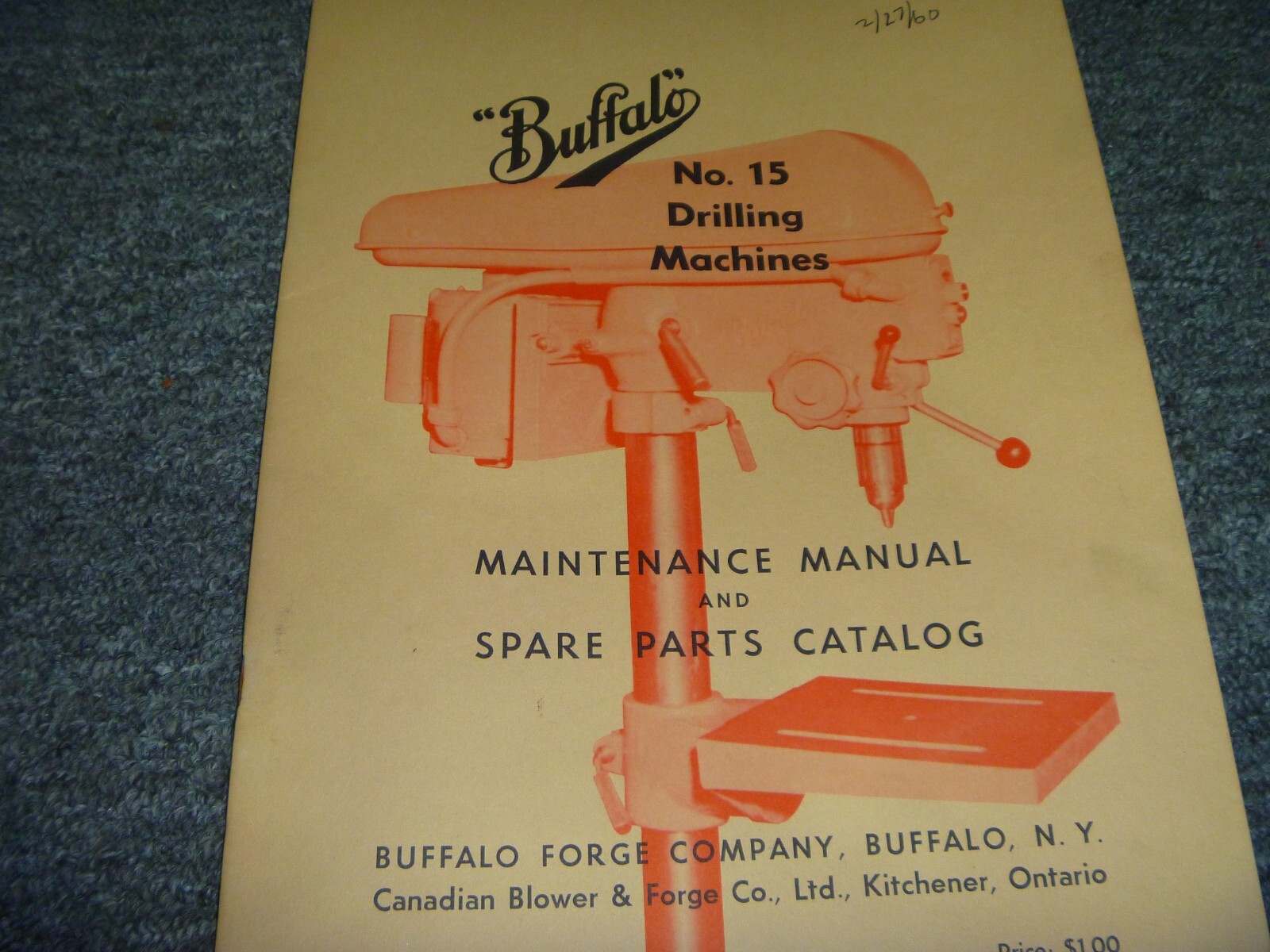Buffalo No. 15 Drilling Machine Parts Catalog & Maintenance Manual