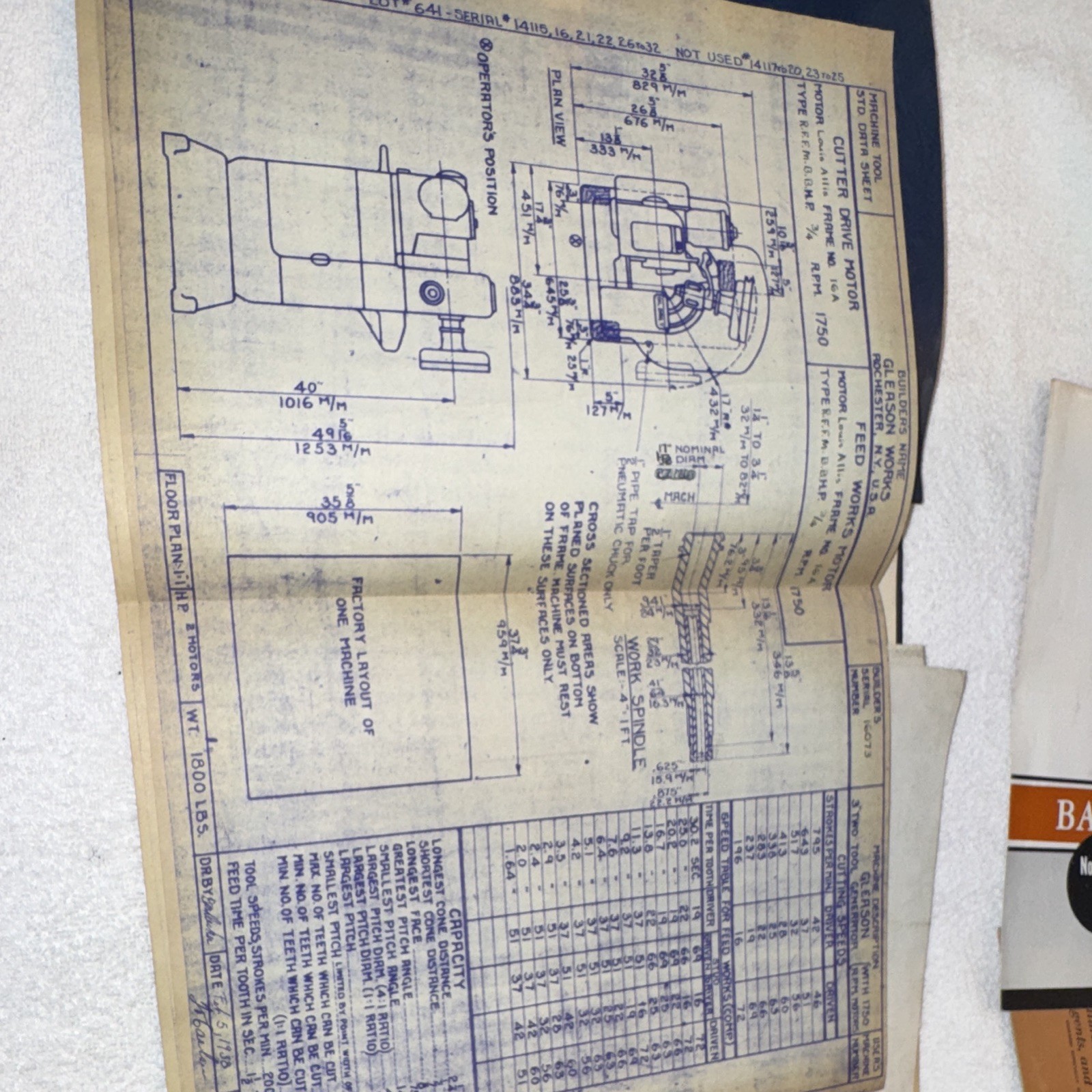 1939 Gleason 3” Straight Bevel Gear Generator Operating Manual G3W-775B