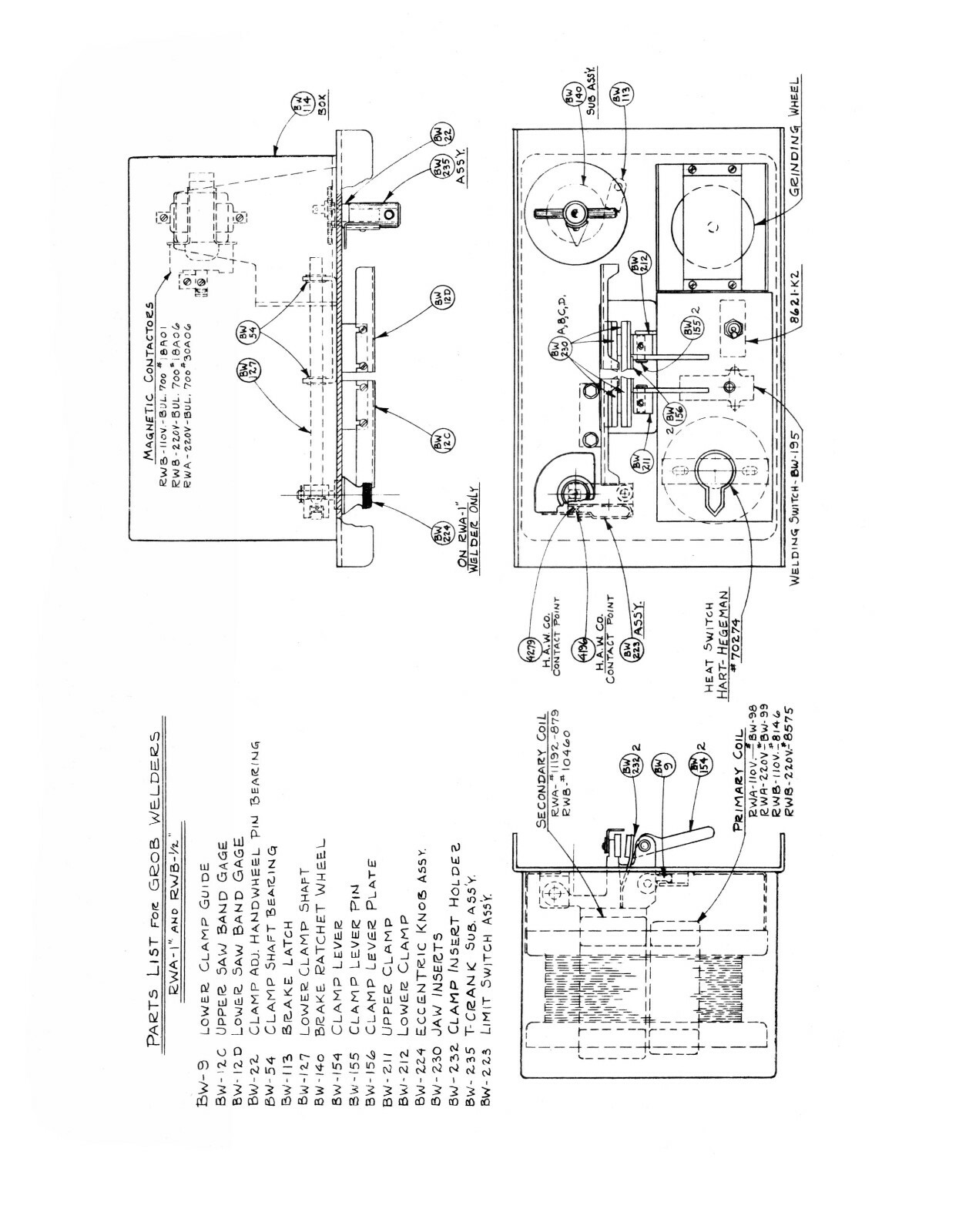 Grob 4V-18 Bandsaw & RWA, RWB Blade Welder Operator & Parts List Manual #579
