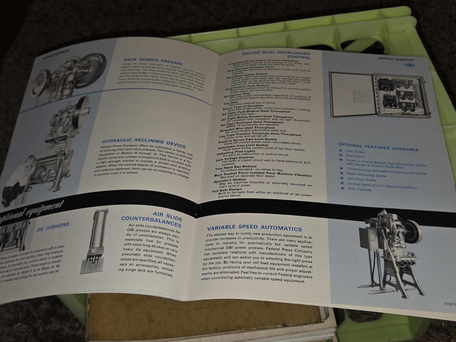 FEDERAL PRESS COMPANY 1960 MODELS Price List SALES CATALOG BOOK Machinist Tool