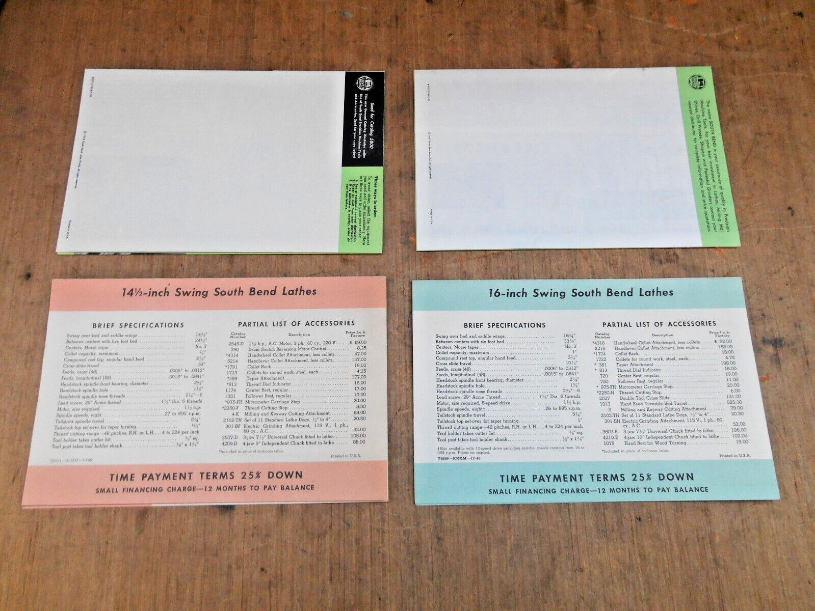 VTG. SOUTH BEND LATHE MAILERS & FLYERS , 1947 , 1958 , 1961 , LOT OF 4