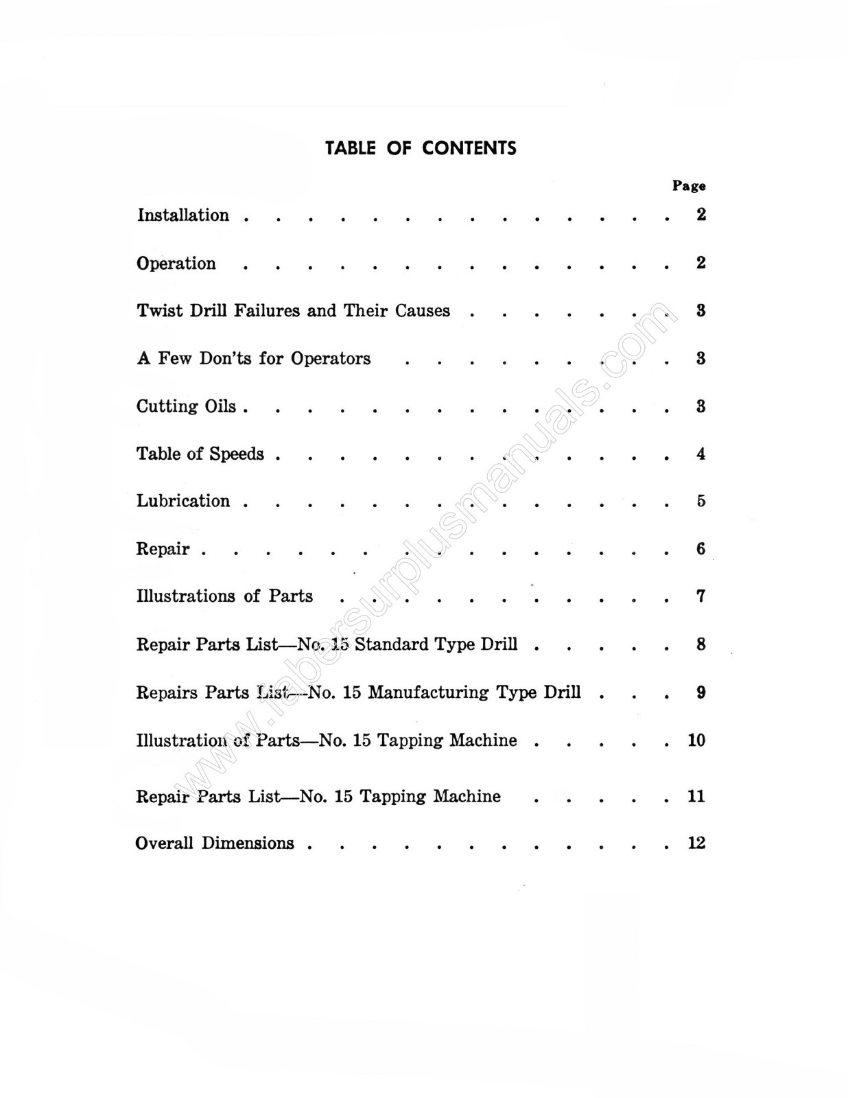 Buffalo Forge No. 15 Early Drill Press Maintenance and Parts List Manual *507
