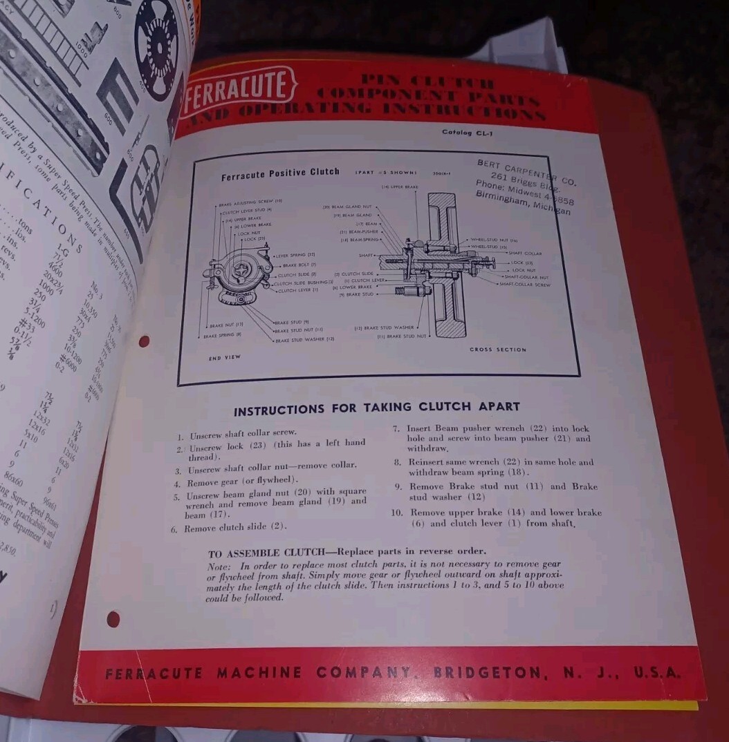 Vtg Ferracute Machine Tool Catalog Lot Stamping Presses Brakes 1940’s PROPOSAL
