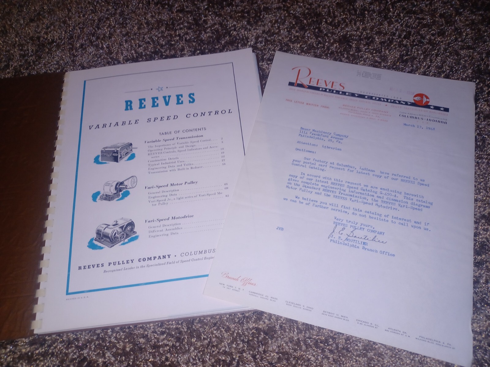 1942 Reeves Speed Control Parts Catalog Manual W company Letter MACHINIST TOOLS