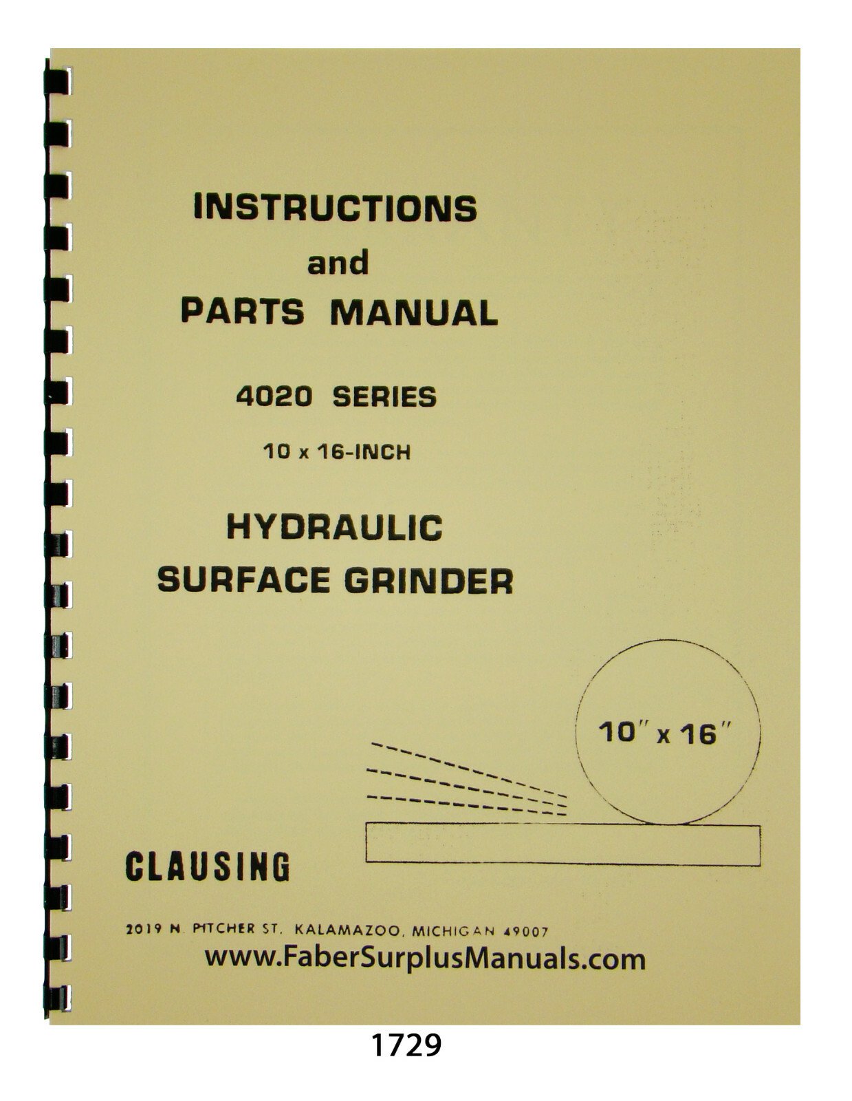 Clausing 4020 Hydraulic Surface Grinder 10″x16″ Instruct & Parts Manual #1729