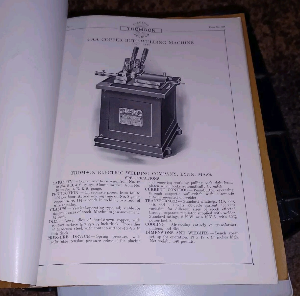 THOMSON PROCESS ELECTRIC WELDING COMPANY early 1900s Sales Catalog Book MACHINES