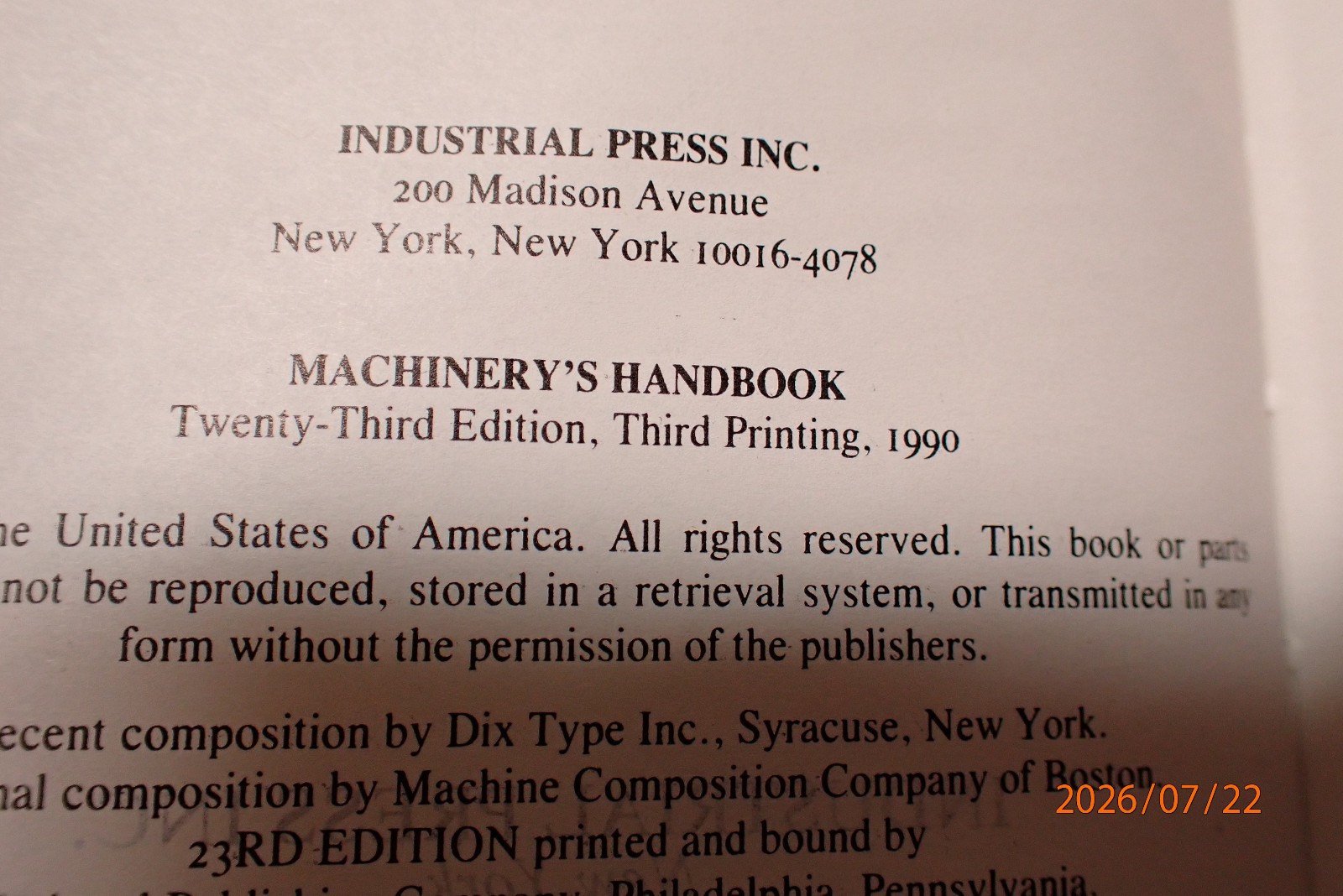 LOT 251: VINTAGE MACHINERY’S HANDBOOK MACHINIST BOOK