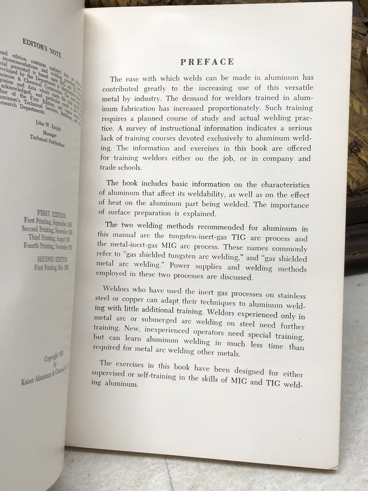 Weldor’s Training Manual Inert Gas Process by Kaiser Aluminum -1965 2nd Edition