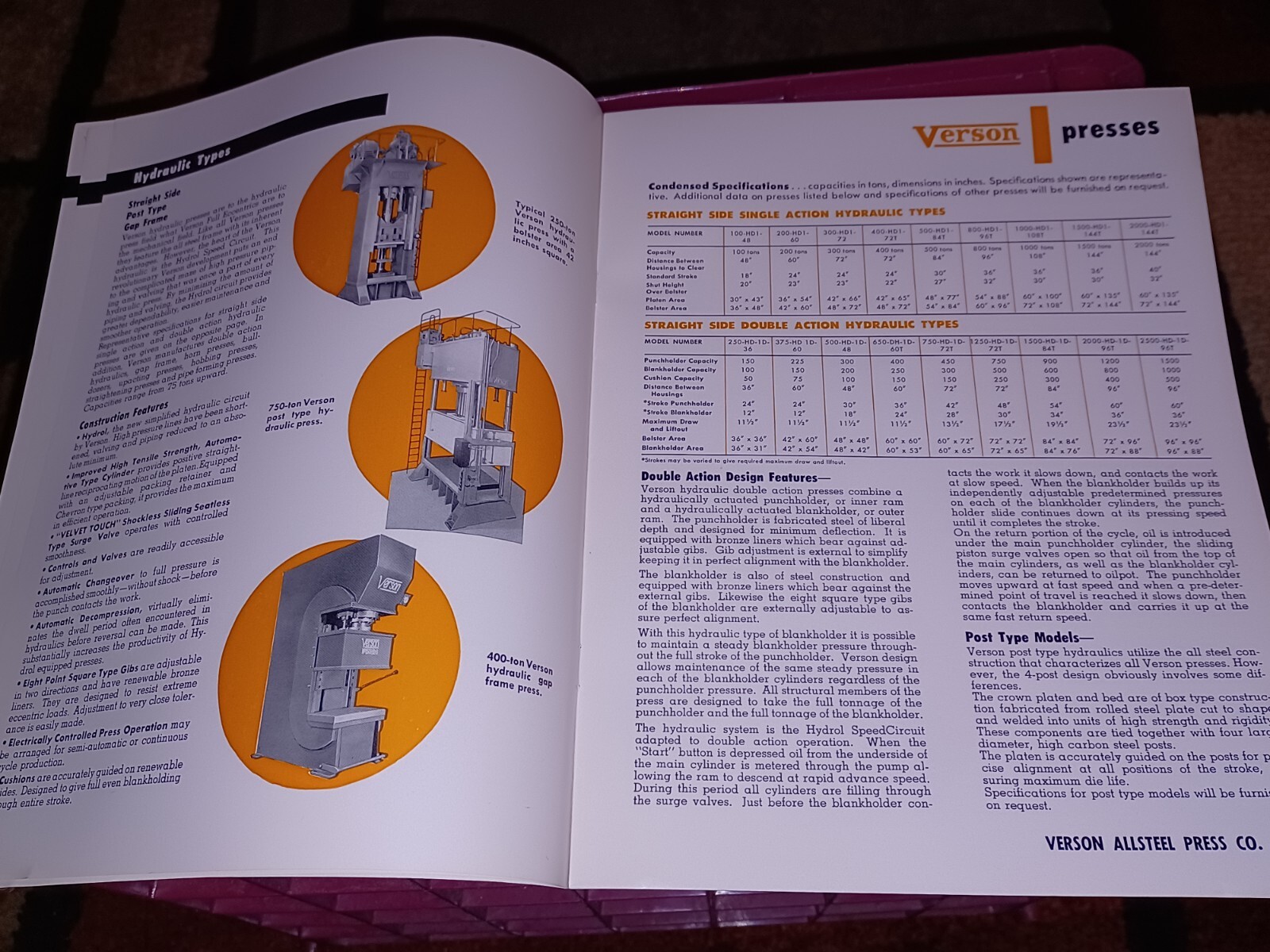 Verson allsteel Press Company PRESSES CATALOG G-53 sales Book Brakes Dies More