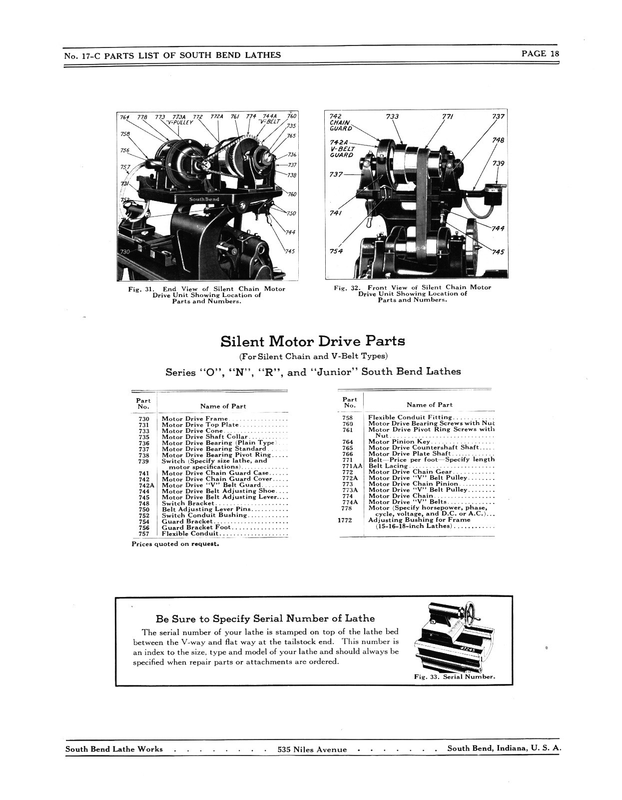 South Bend Series O, N, R, & T Lathe Parts List #1290