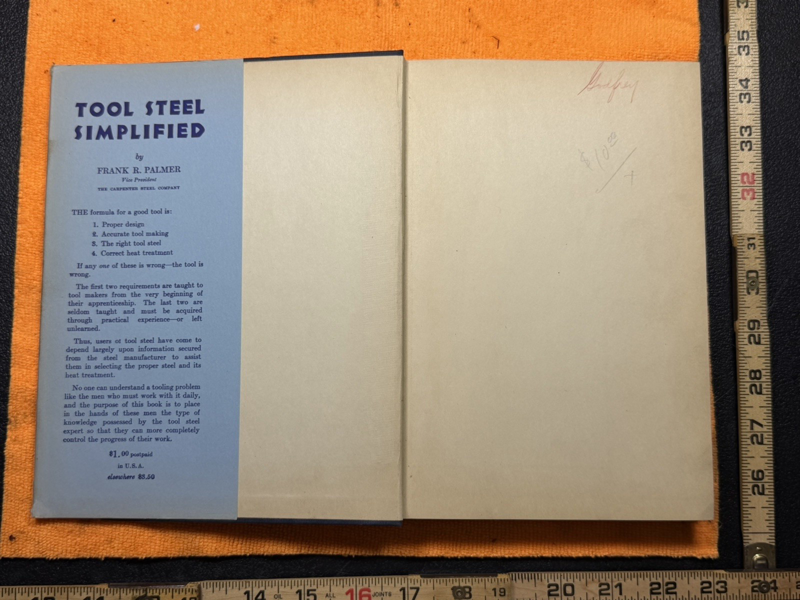 Vintage Tool Steel Simplified 1937 Book by Frank R. Palmer 12th Printing (1943)