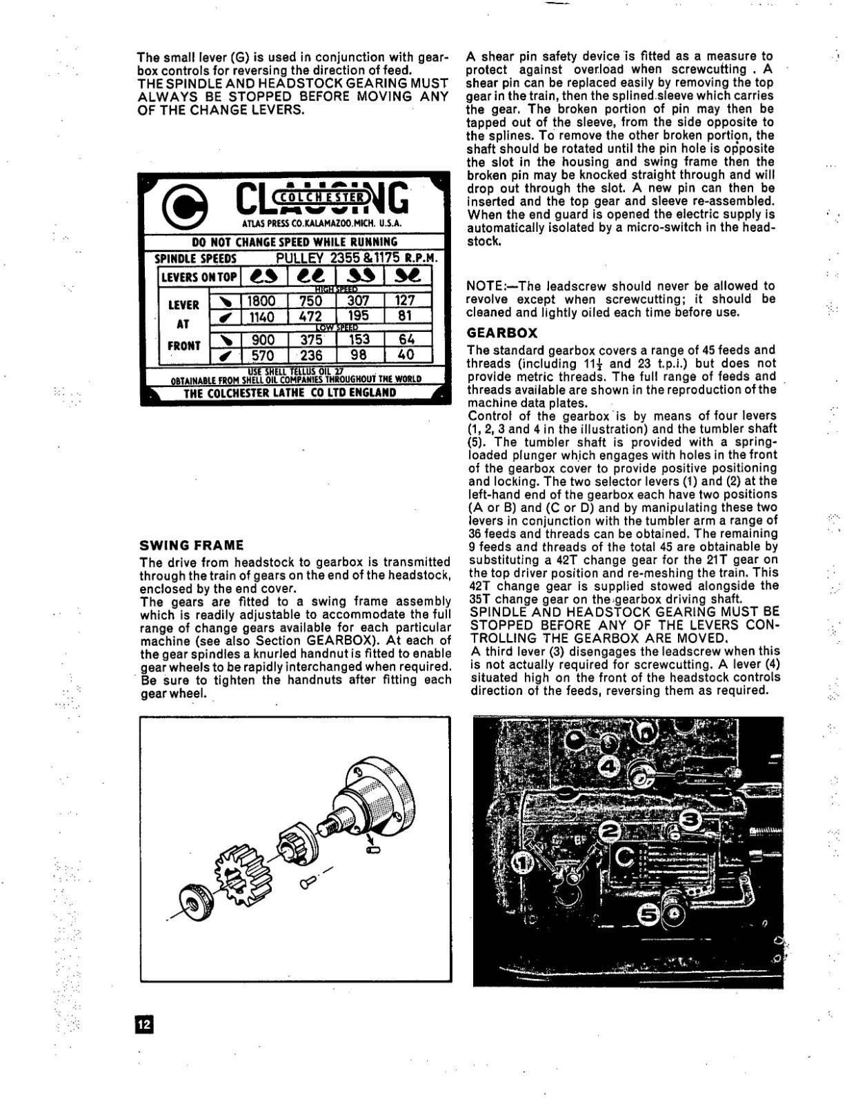 INSTRUCTI & PARTS MANUAL Clausing-Colchester 6500 SERIES LATHES 3 X 24 & 13 X 36