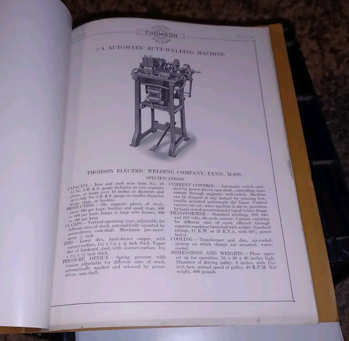 THOMSON PROCESS ELECTRIC WELDING COMPANY early 1900s Sales Catalog Book MACHINES