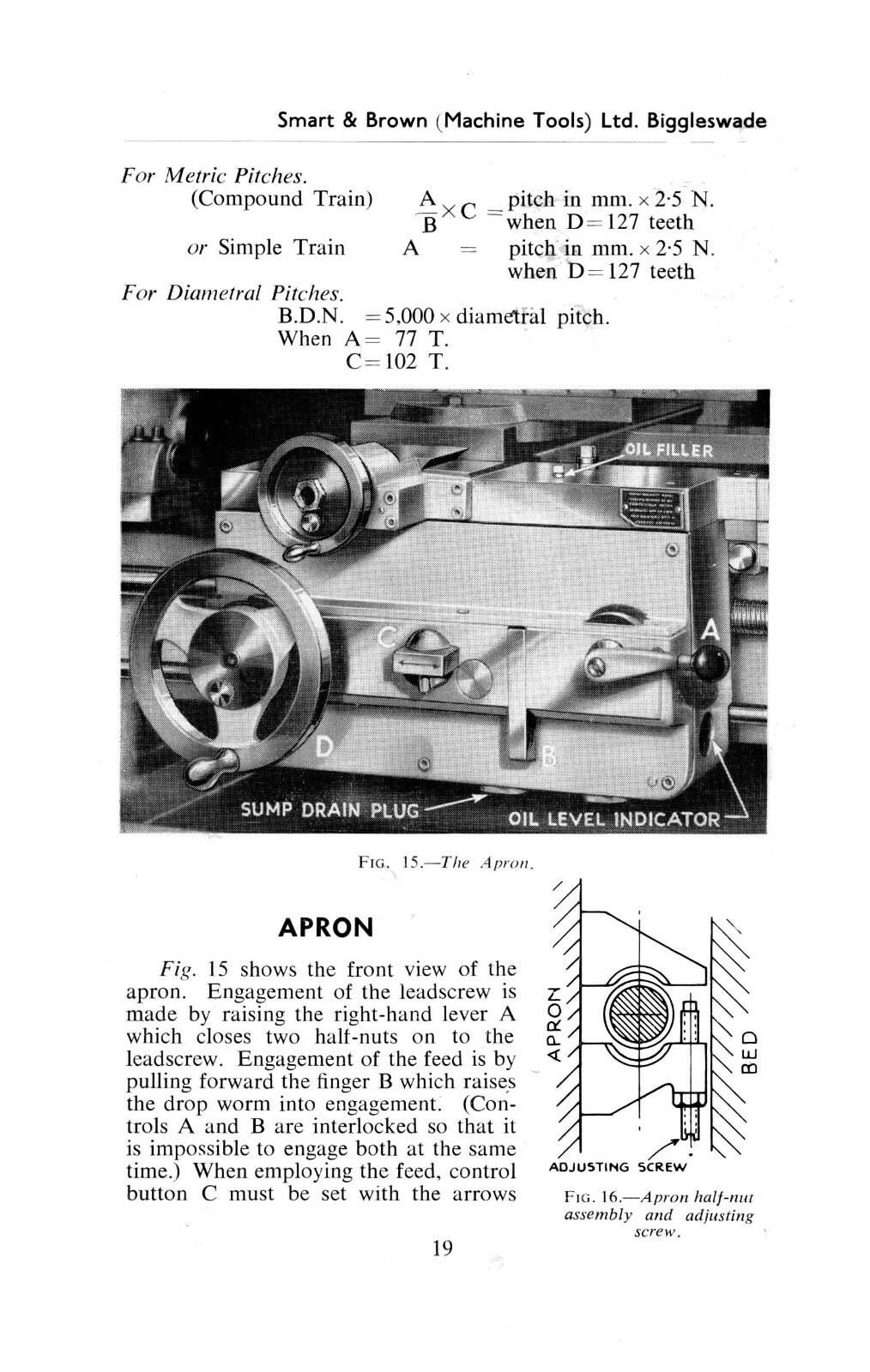 Smart & Brown Model 1024 Lathe Operating & Maintenance Instruction Manual #1357