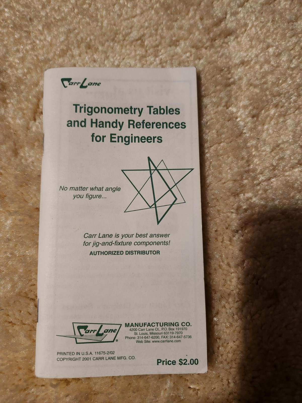 Carr Lane Trigonometry Tables Manual 11675-2/02 Engineering Reference