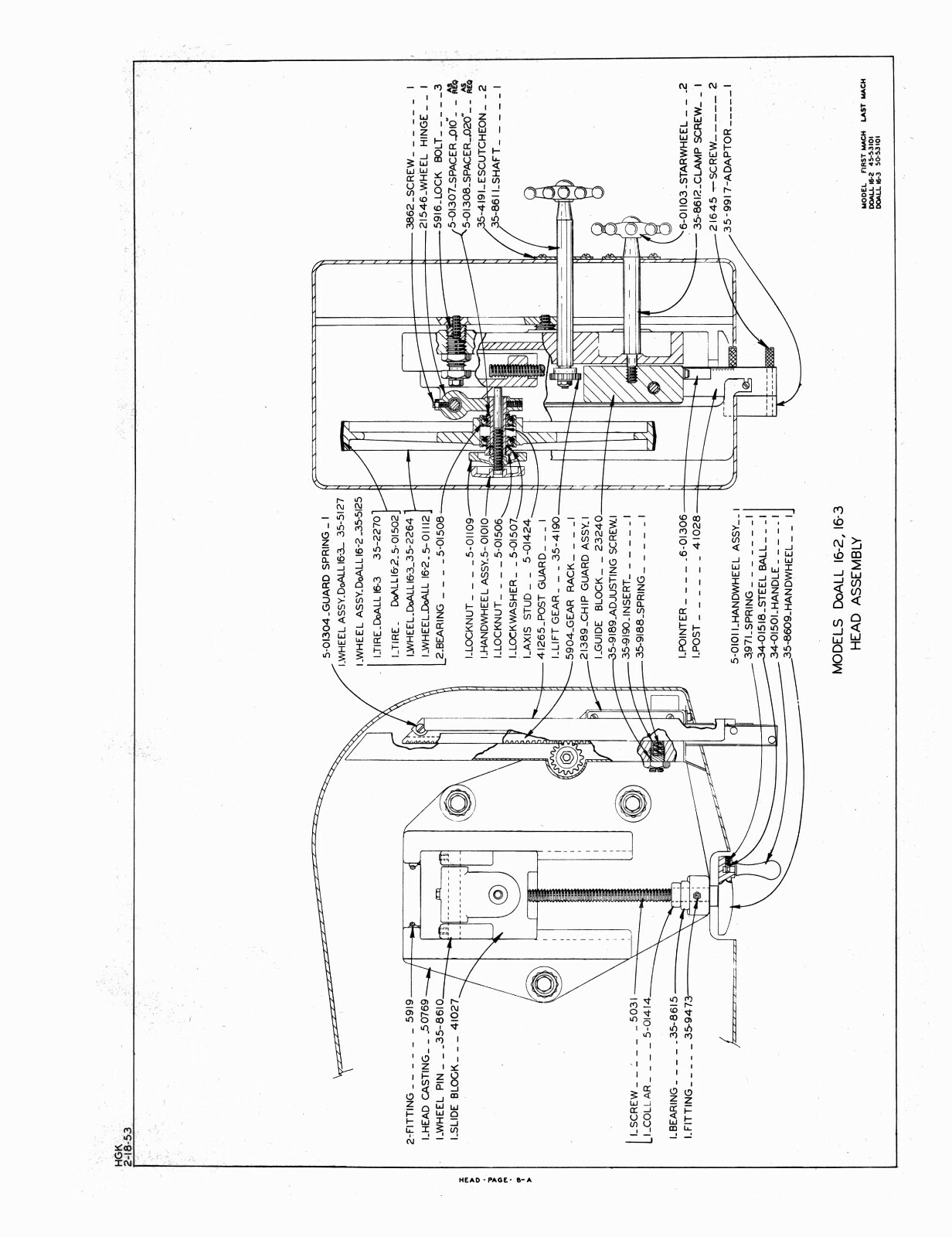DoALL 16-3 Bandsaw Contour Machine Replacement Parts Manual #1432